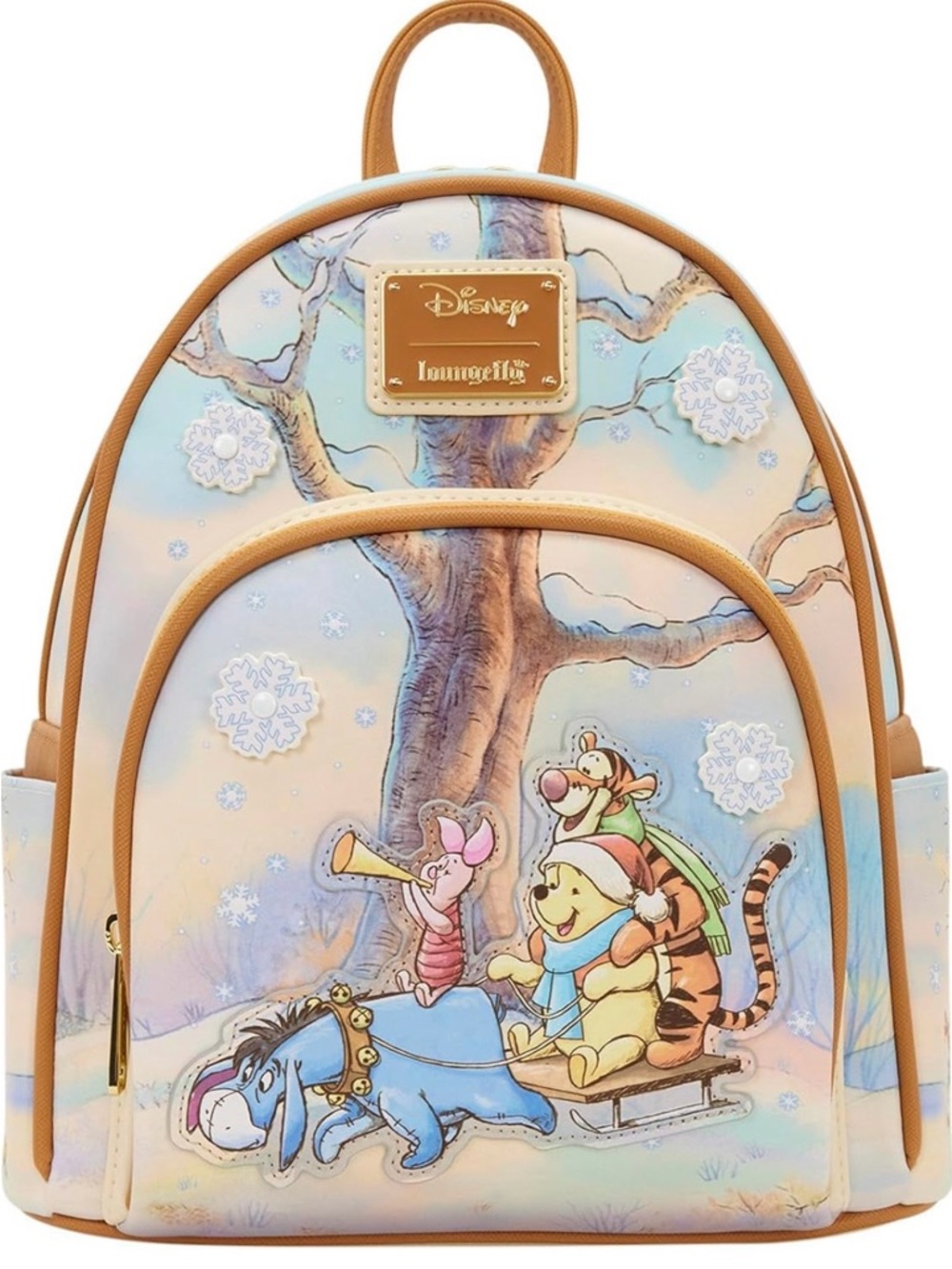 Loungefly Backpack Winnie the Pooh Sledding Winter Scene - Tan/Light Blue